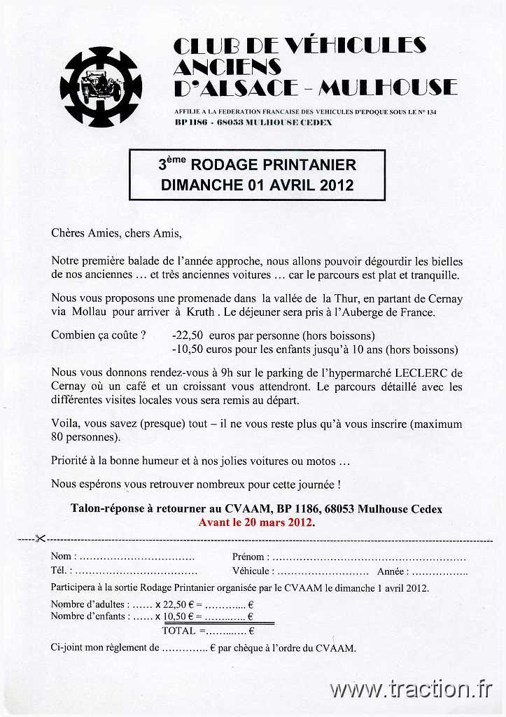 2012_Rodage_Printanier (1).jpg - 01/04/2012 - 68053 MULHOUSE CEDEX - Club de Véhicules Anciens d'Alsace Mulhouse - CVAAM - 3ème Rodage Printanier - Inscription